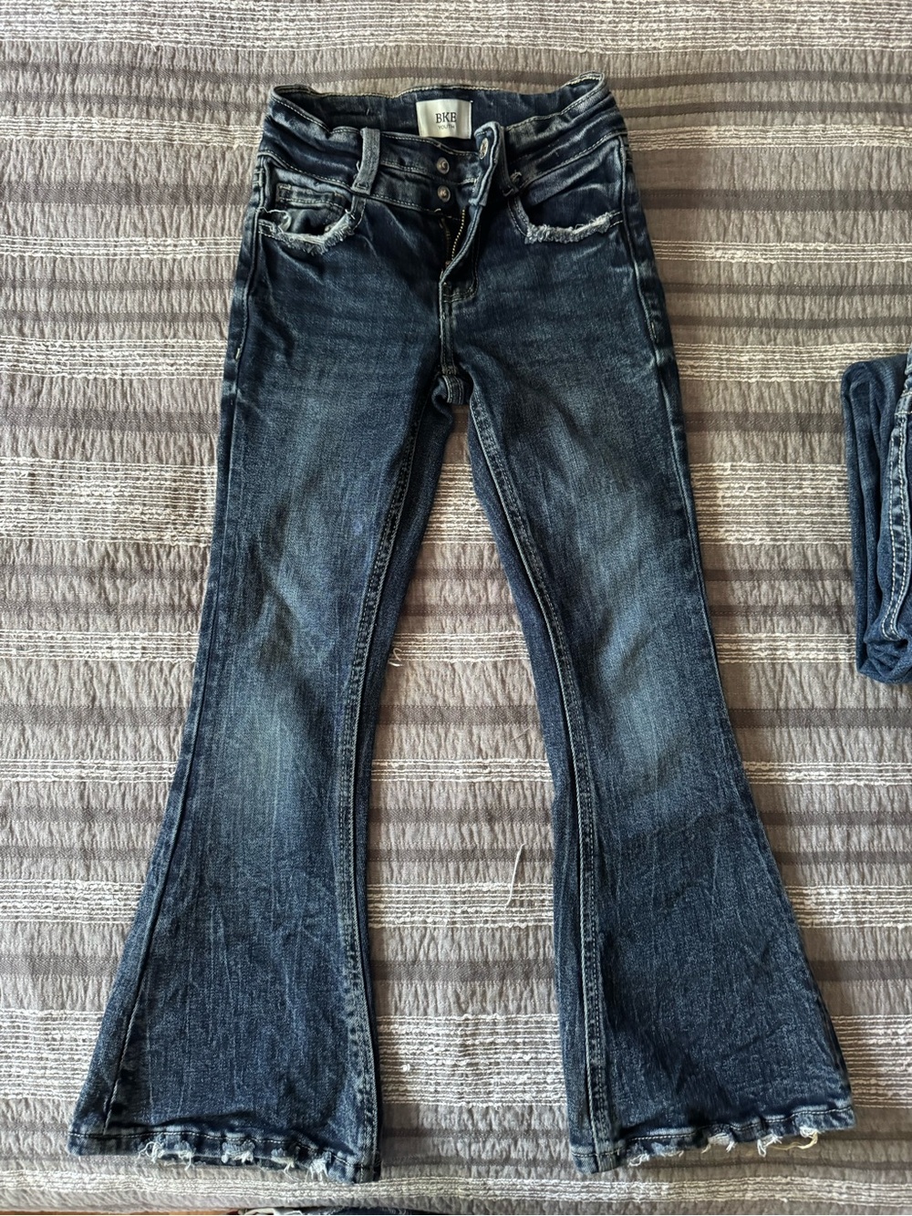 BKE Girls Dark Blue Flare Jeans with Frayed Hem Detail